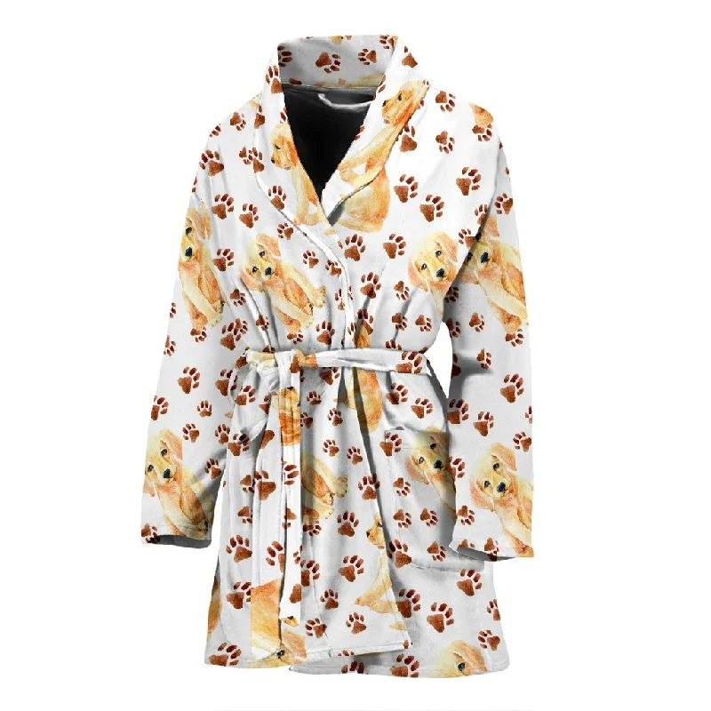 Paw Golden Retriever Pattern Print Women Long Robe