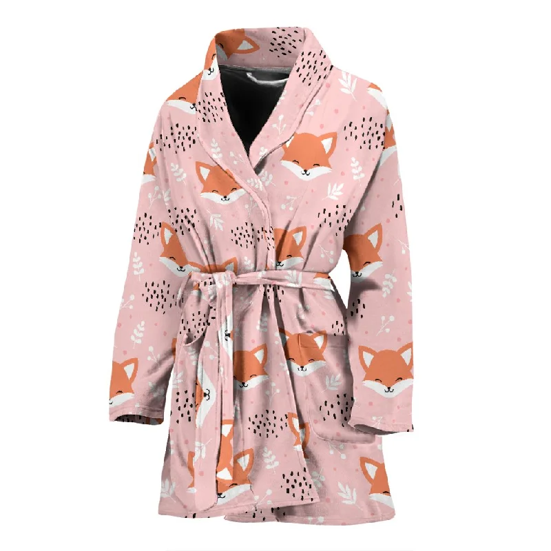 Pink Fox Pattern Print Women Long Robe