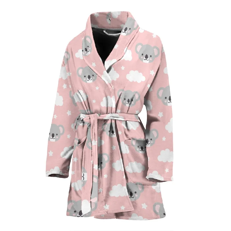 Pink Koala Pattern Print Women Long Robe