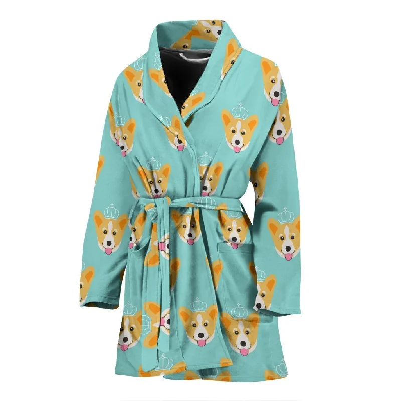 Queen King Corgi Pattern Print Women Long Robe