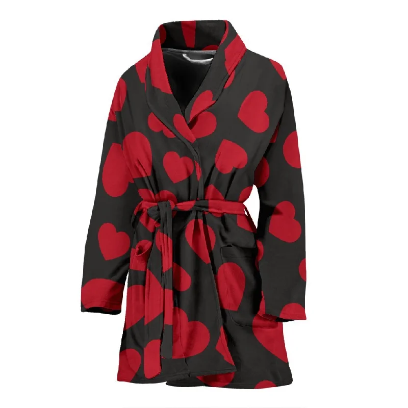 Red Heart Pattern Print Women Long Robe