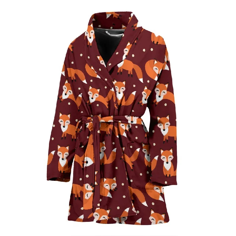 Snow Fox Pattern Print Women Long Robe