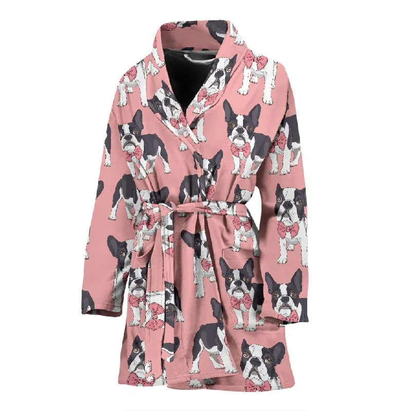 Tuxedo Bulldog Pattern Print Women Long Robe