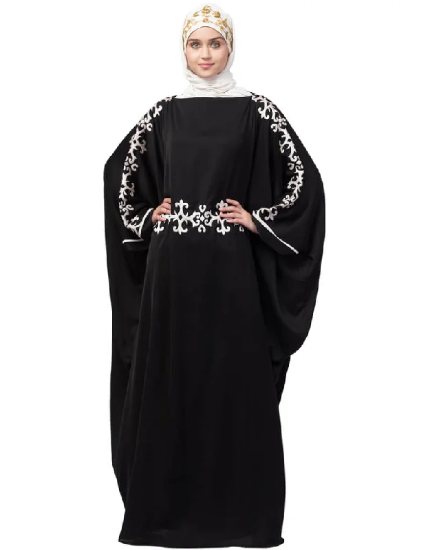 Modest Waist and both sleeve resham embroidery Nida kaftan Black