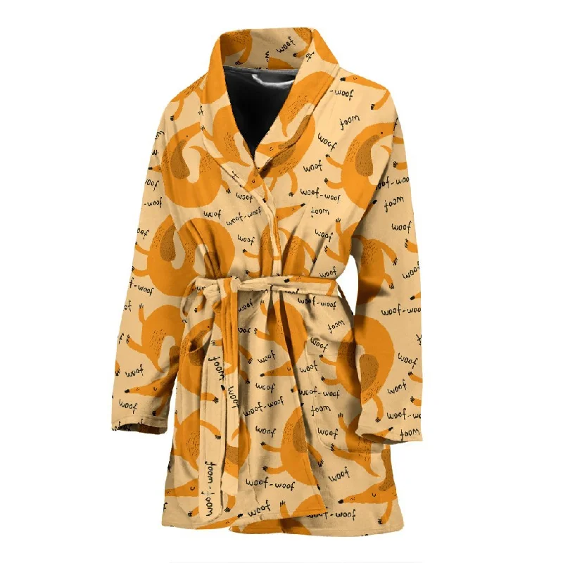 Wiener Dog Dachshund Woof Woof Pattern Print Women Long Robe