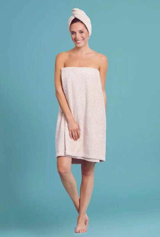 Women's Beige Towel Wrap with Hood Spa/Bath Wrap with Adjustable Closure