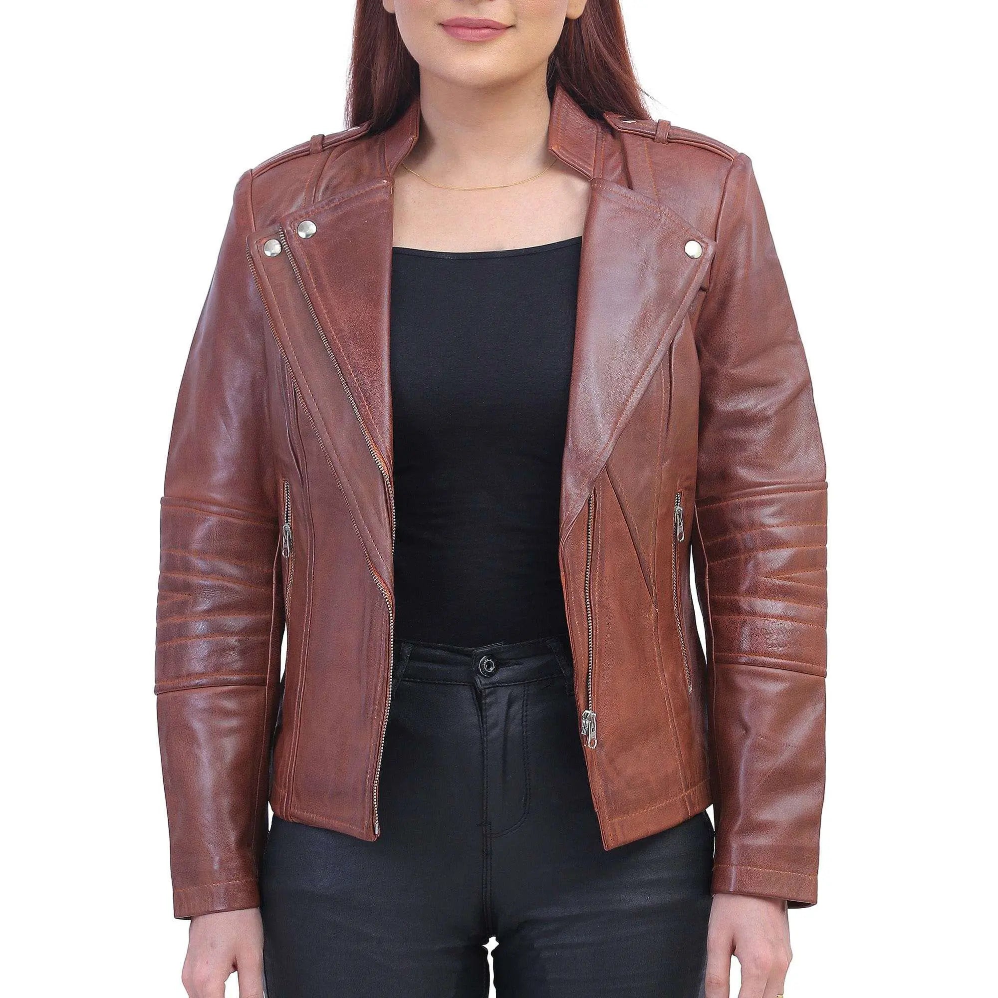 Women's Brown Asymmetrical Jacket