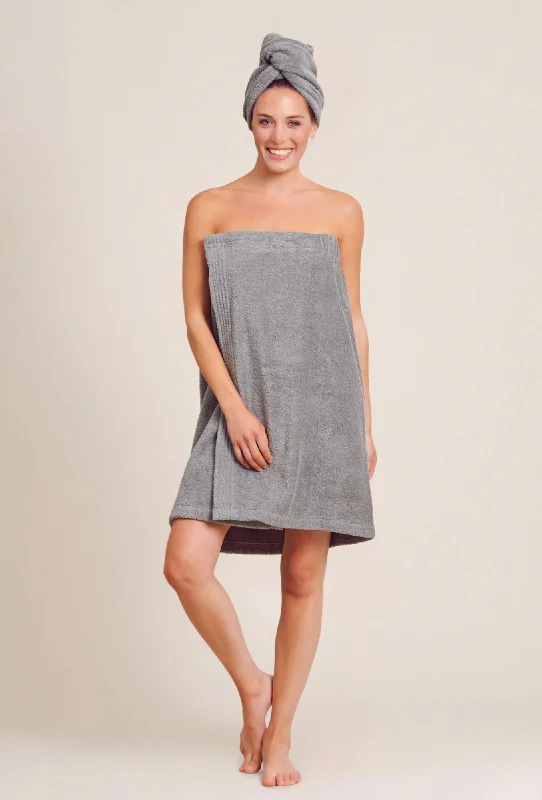 Women's Gray Towel Wrap with Hood Spa/Bath Wrap with Adjustable Closure