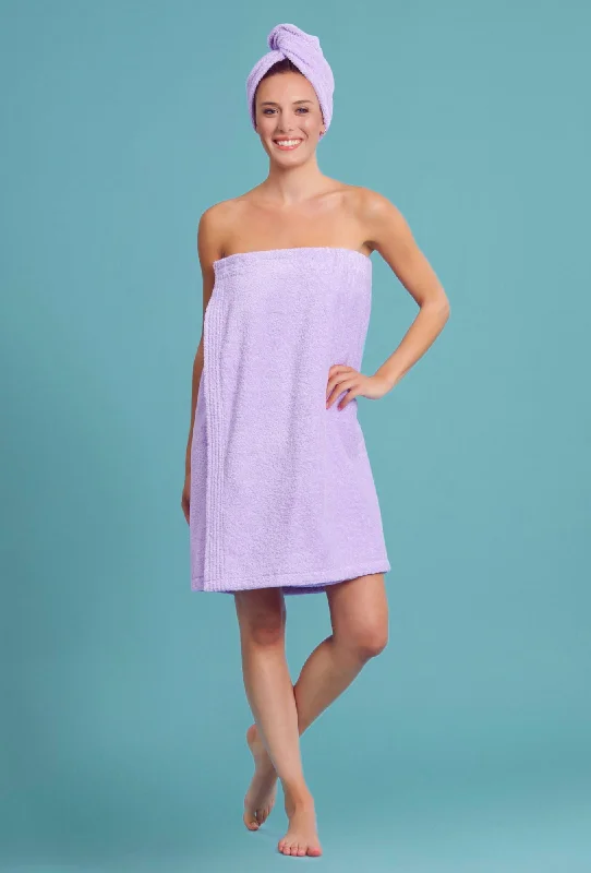 Women's Lavendar Towel Wrap with Hood Spa/Bath Wrap with Adjustable Closure