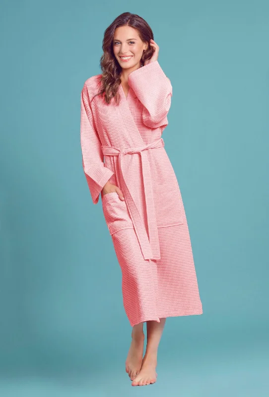 Women's Long Waffle Kimono Blush Robe