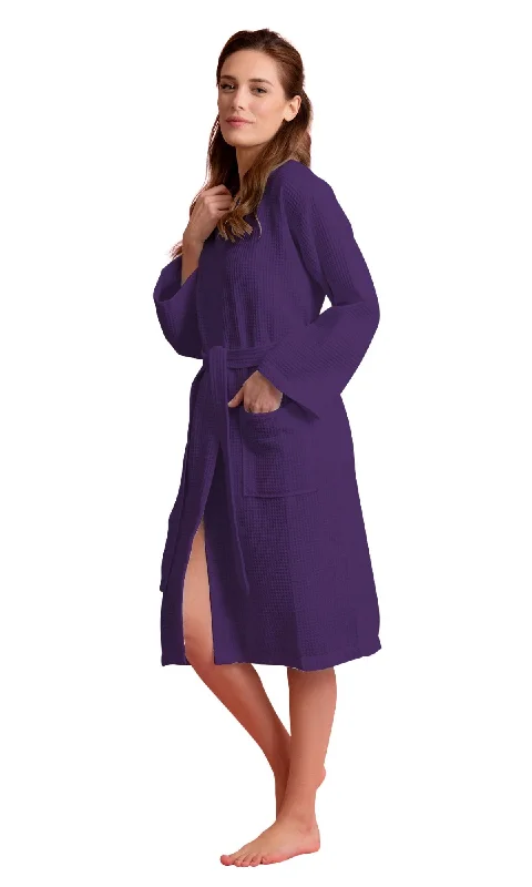 Women's Long Waffle Kimono Purple Robe