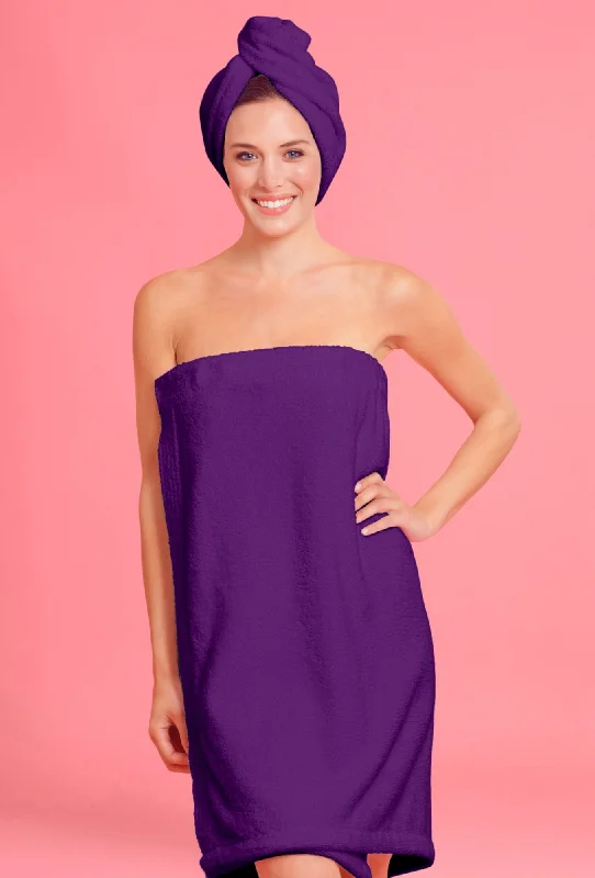 Women's Purple Towel Wrap with Hood Spa/Bath Wrap with Adjustable Closure