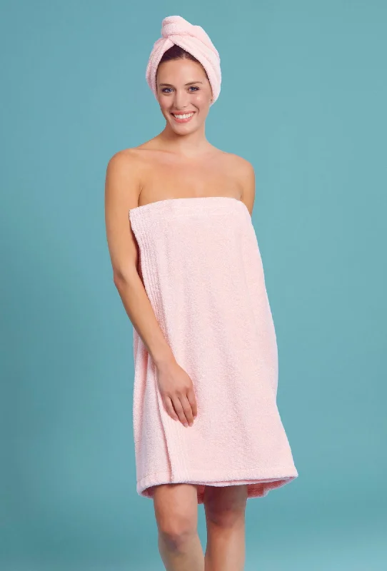 Women's Salmon Towel Wrap with Hood Spa/Bath Wrap with Adjustable Closure