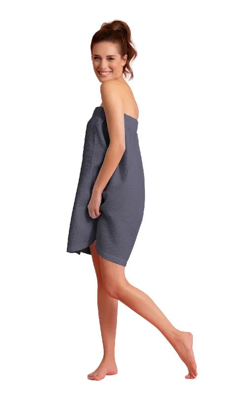 Women's Waffle Weave Spa/Bath Charcoal Wrap with Adjustable Closure