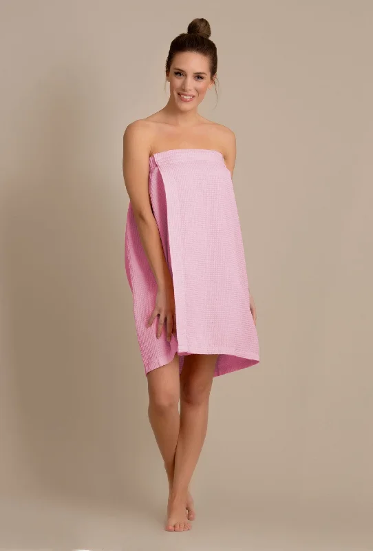 Women's Waffle Weave Spa/Bath Pink Wrap with Adjustable Closure