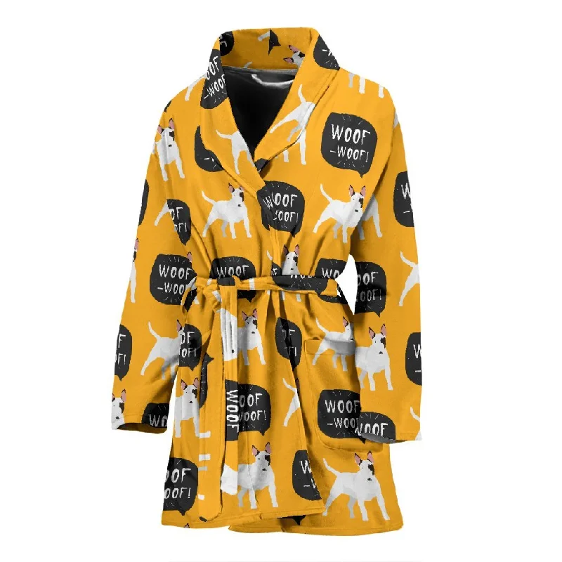 Woof Woof Bull Terrier Pattern Print Women Long Robe