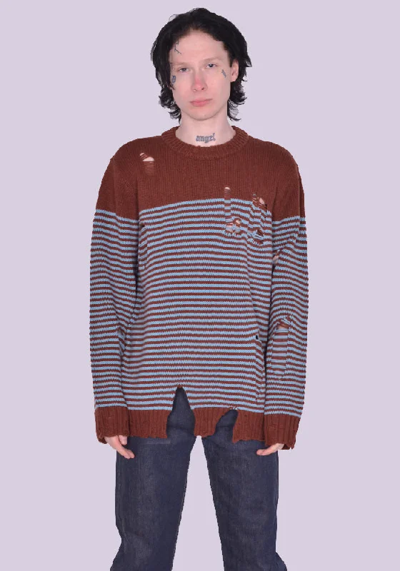 CHARLES JEFFREY LOVERBOY CJLSS23MSJ1 MEGA SHRED STRIPE KNIT SWEATER BROWN/BLUE