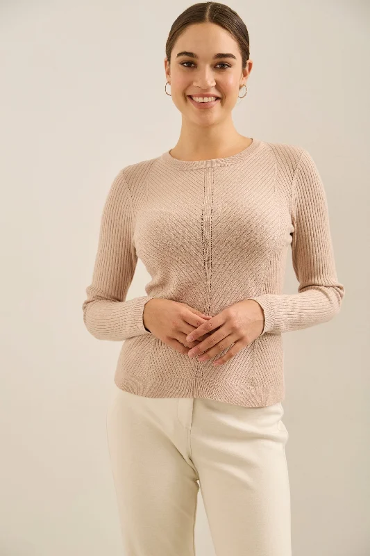 Metallic Effect Long Sleeve Ribbed Sweater