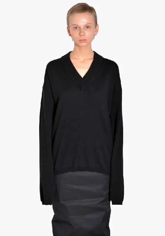 RICK OWENS RP02B6626 M V-NECK KNIT SWEATER BLACK