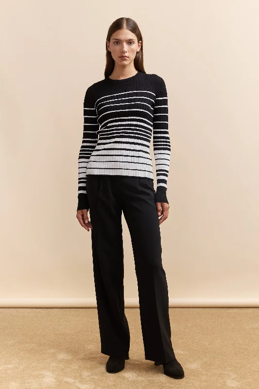 Stripped crew neck rib sweater