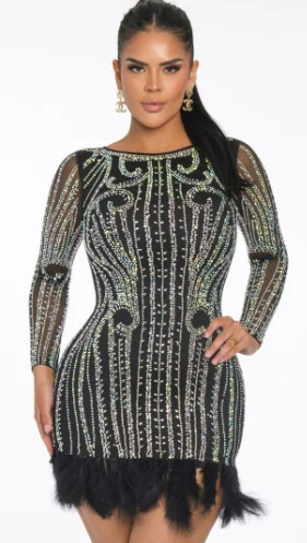 BANJUL Rhinestone Black Bodycon Mini Dress