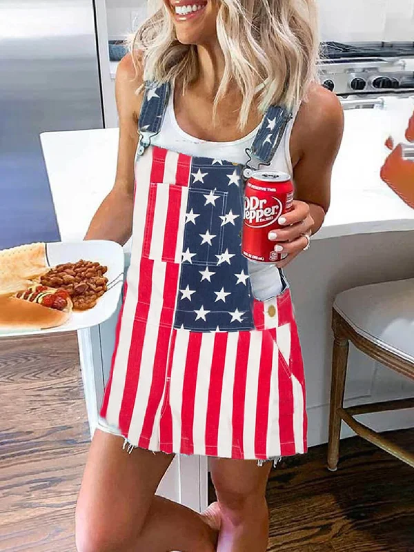 Independence Day Flag Print Graceful Pocket Strap Mini Dress