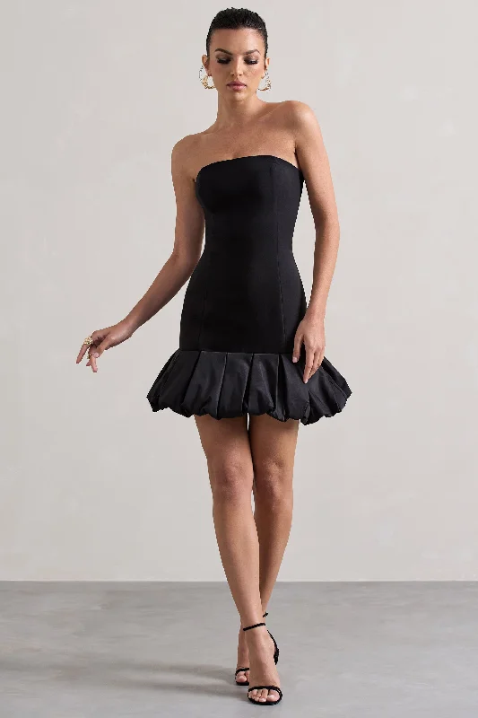 Liscia | Black Bandeau Mini Dress With Ruffle Trim