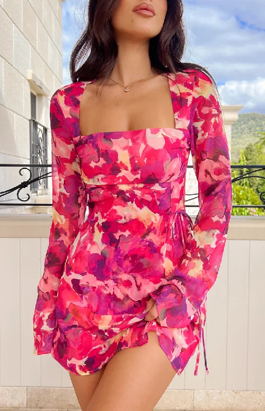 Cosybreezee - Lucy Pink Print Long Sleeve Mini Dress