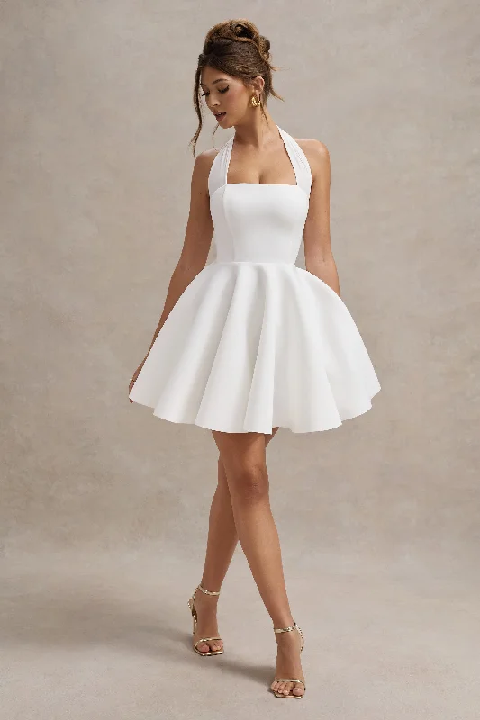 Peggy | White Halter-Neck Skater Mini Dress