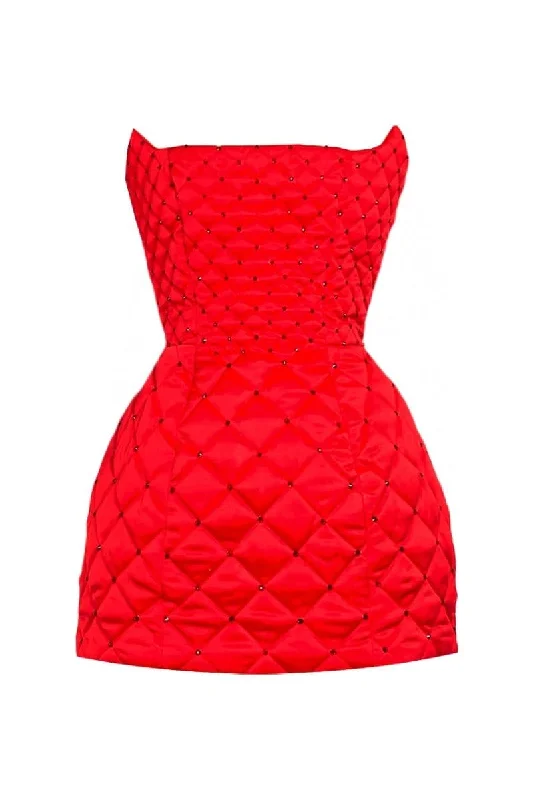 RED QUILTED MINI DRESS