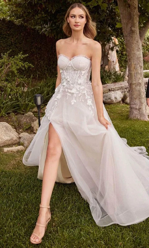 Cinderella Divine CD859W - Strapless A-line Bridal Dress with Tulle Skirt