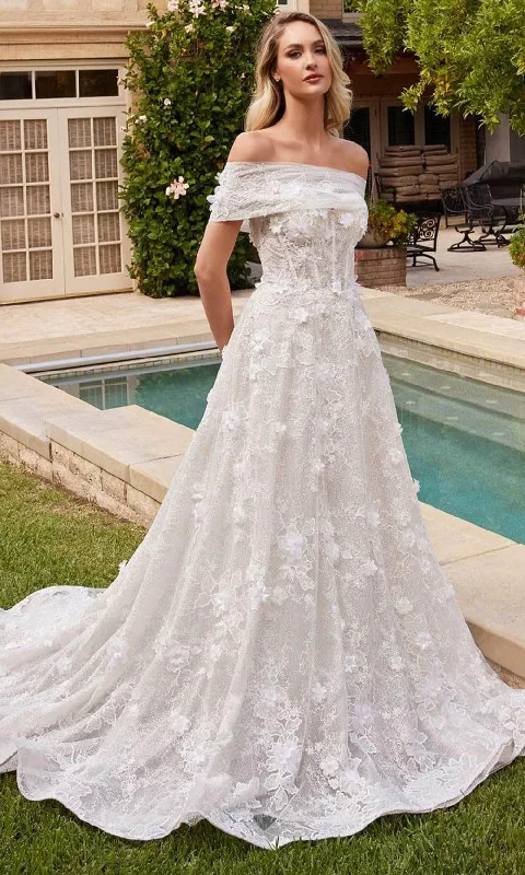 Cinderella Divine CD860W - Floral-Embellished Strapless Wedding Dress