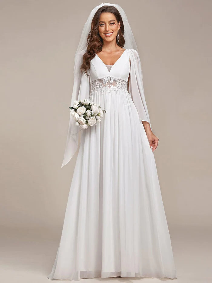 Illusion Lace V-Neck Cape Sleeves A-Line Wedding Dress