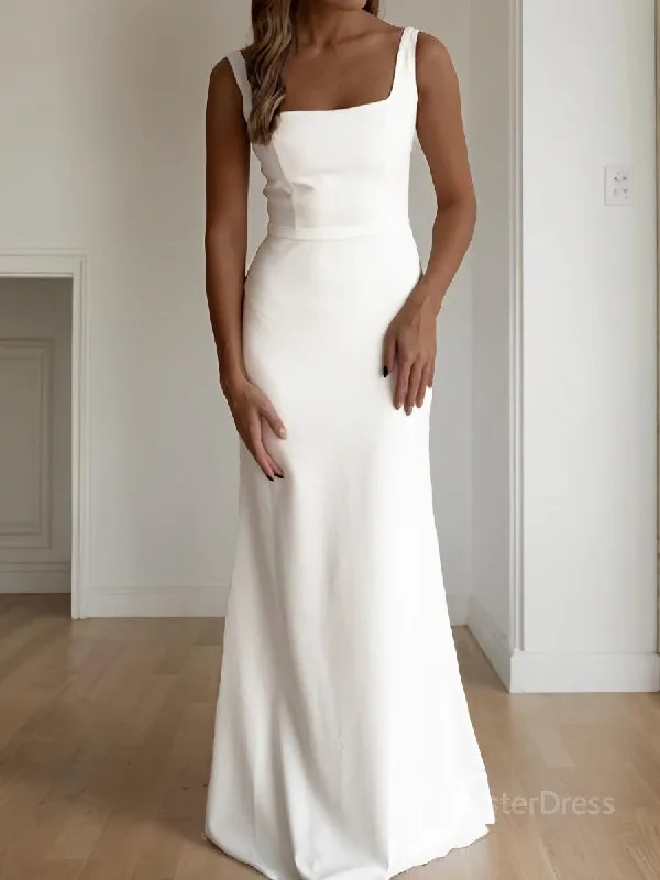 Sheath/Column Straps Floor-Length Stretch Crepe Wedding Dresses