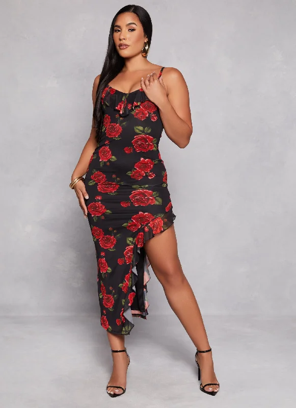 Almost Famous Printed Asymmetrical Side Slit Dress