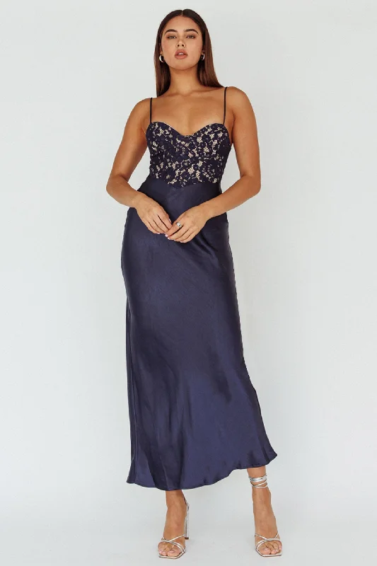 Evening Star Lace Bodice Maxi Dress Navy