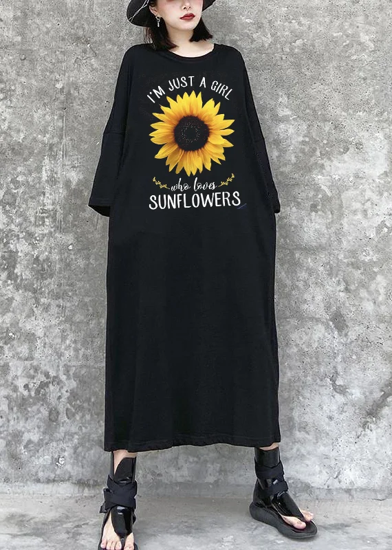 Gothic Sunflower Black Maxi Dress