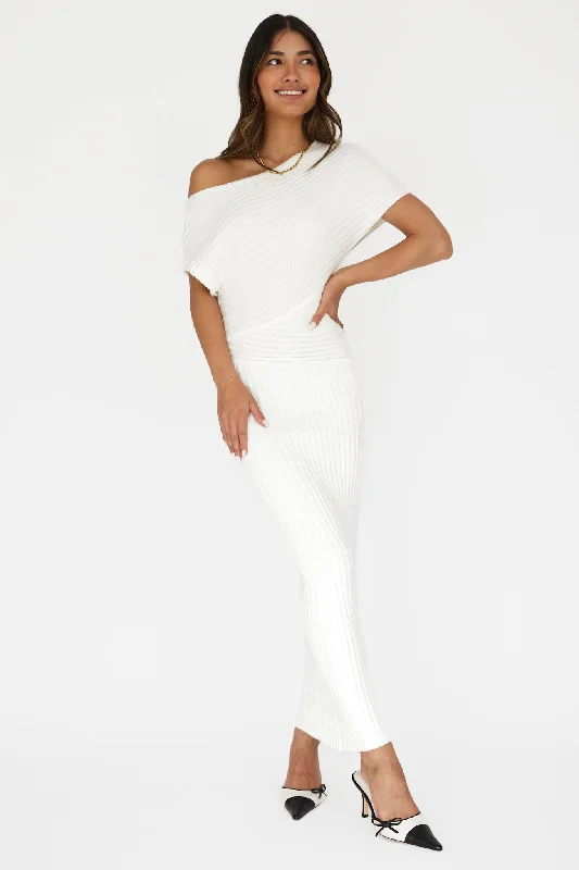 Kaelyn Asymmetric Neck Knit Maxi Dress White