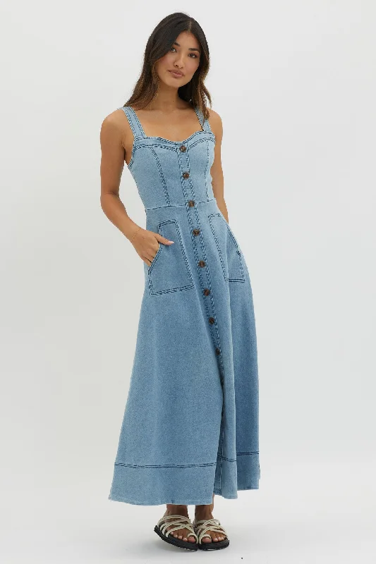 Laureen Pocket Maxi Dress Denim Blue