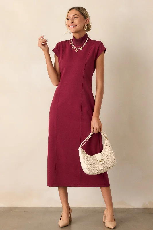 My Lifestyle Burgundy Mock Neck Midi Dress