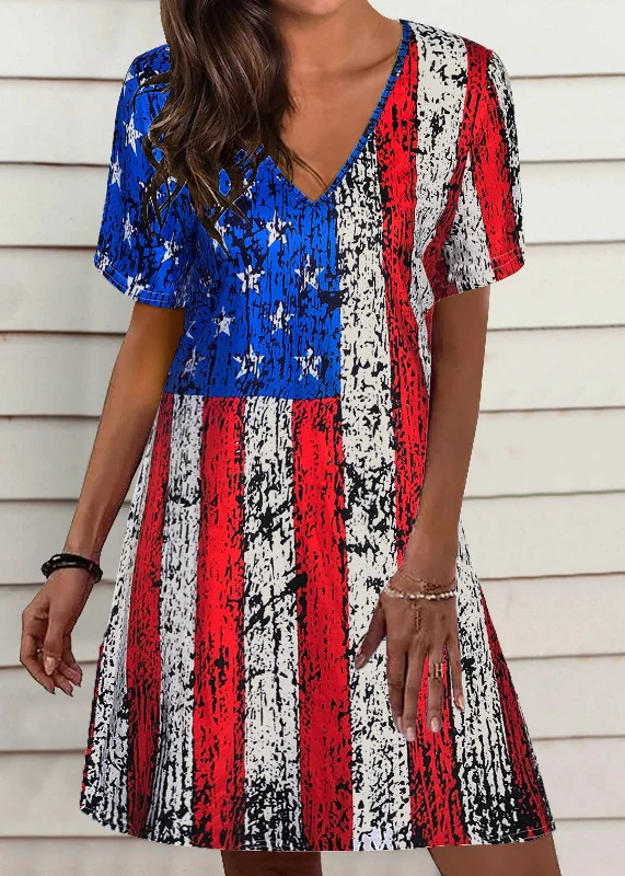 Plus Size Red Blue V Neck Print Maxi Dresses For Women Summer