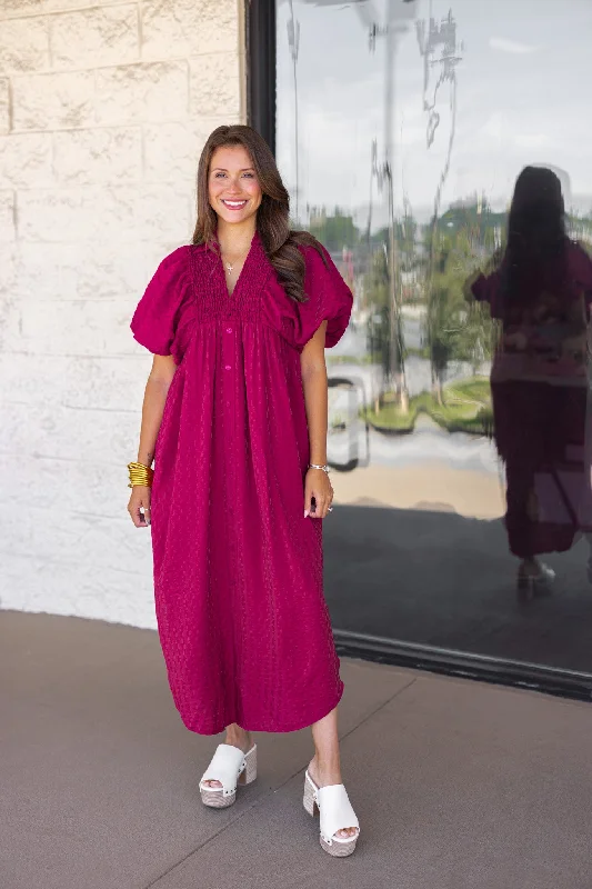 Easy Trends Textured Plum Midi Dress