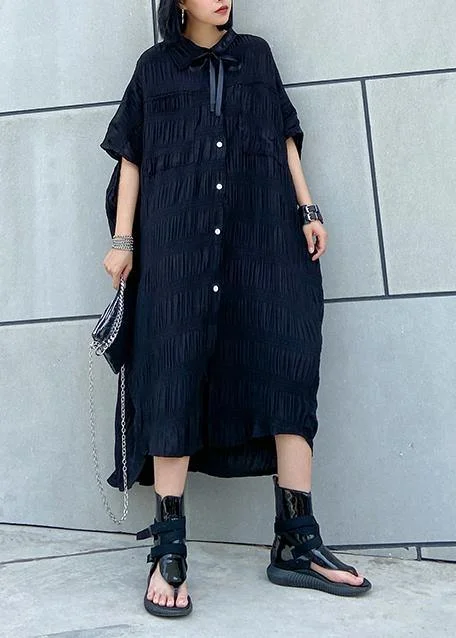 Women Cinched cotton summer clothes Women Wardrobes black long Dresses