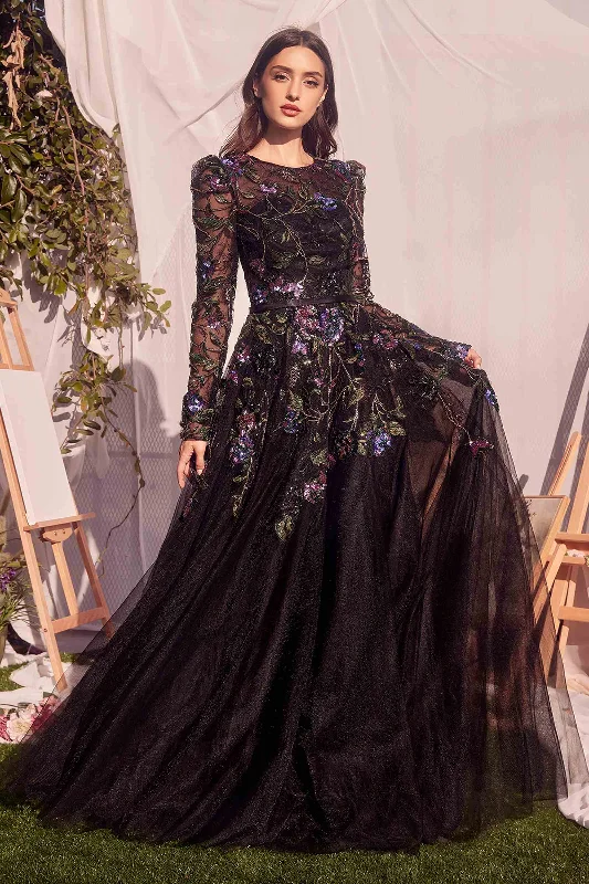 Andrea & Leo MA107 Dress Long Sleeve Black Embellished Ball Gown