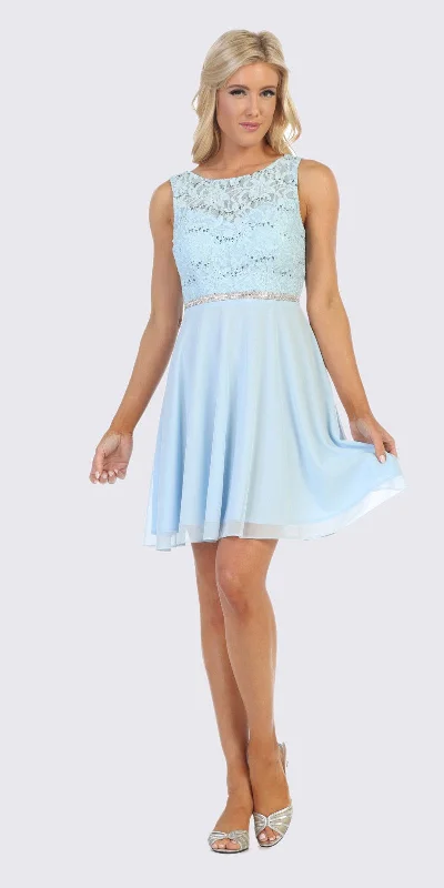 Celavie 6406 Lace Bodice Short A-Line Chiffon Cocktail Dress