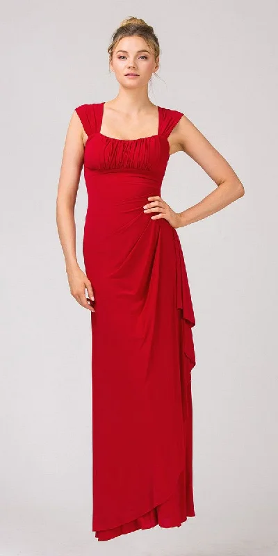 Eureka 2014 Cap Sleeved Side Gathered Floor Length Gown