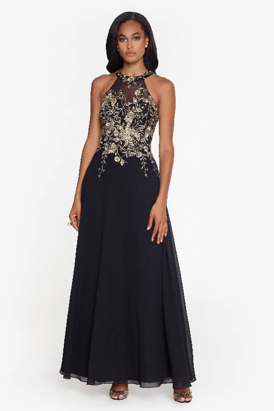 "Celeste" Long Embroidered Chiffon Gown