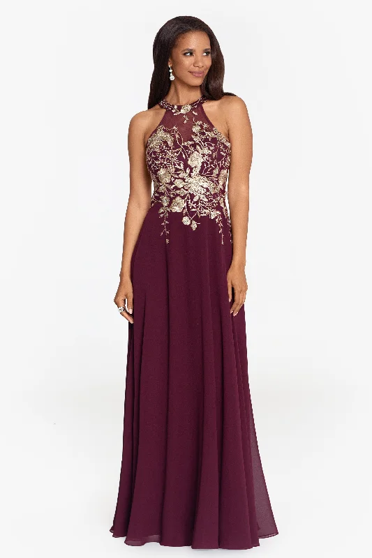 "Celeste" Long Embroidered Chiffon Gown