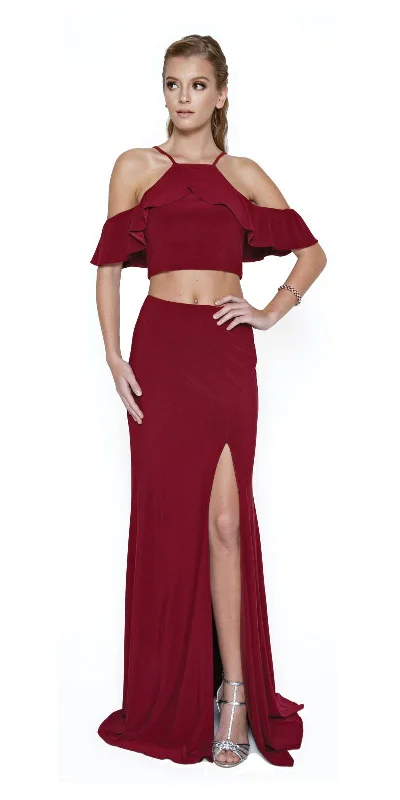 Juliet 662 Cold-Shoulder Two-Piece Gown with Slit