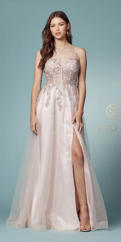 Nox Anabel S1015 Floor Length A-Line Formal Gown with Slit